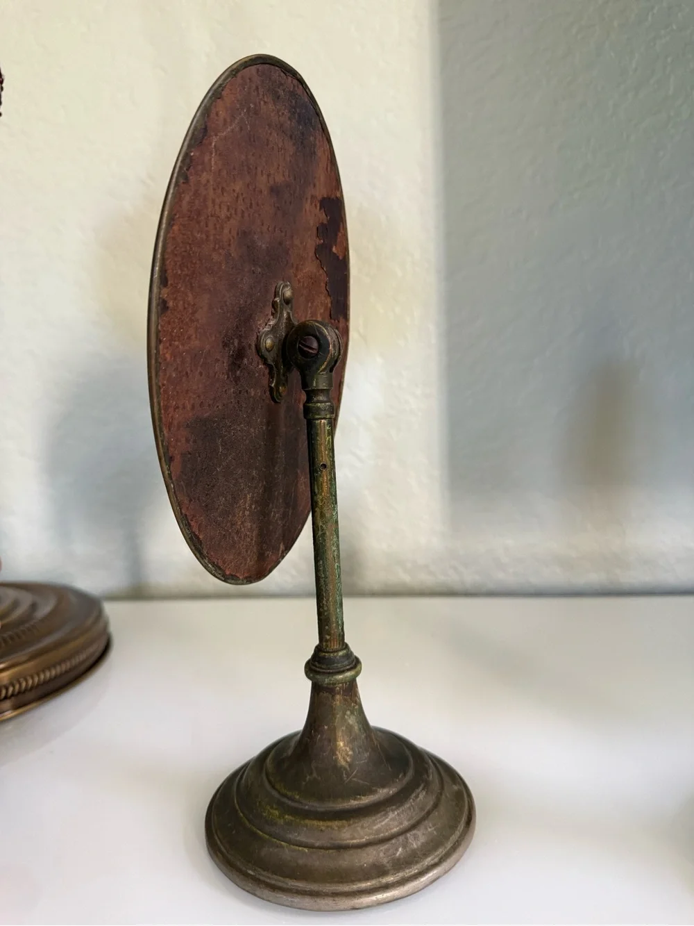 Antique-1920s Personal Swivel Shaving Mirror Style Bronze Finish Vanity Mirror